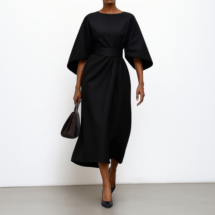 Eldra | Maxi dress with batwing sleeves in satin finish