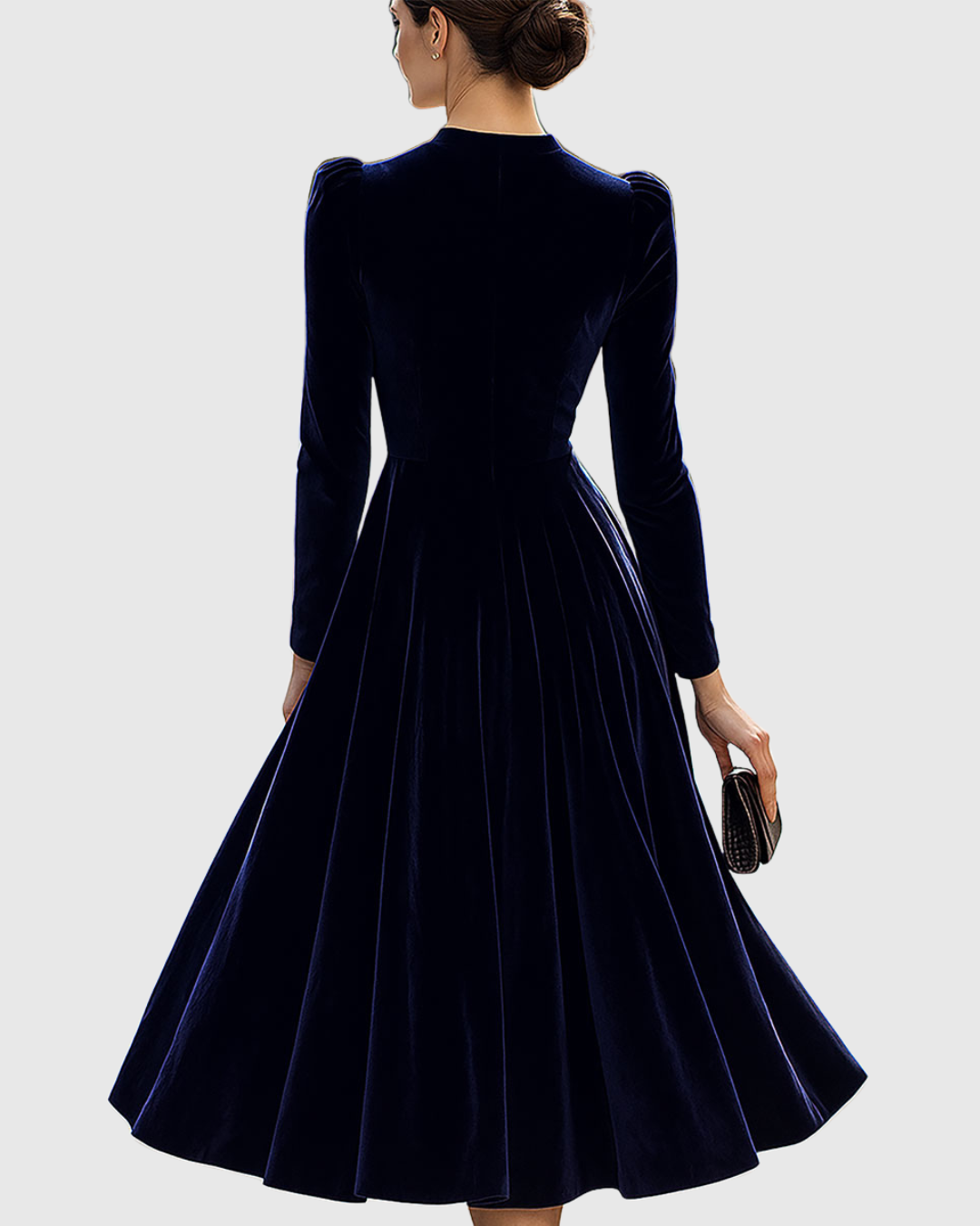 Sibella | Navy Blue Midi Dress with Long Sleeves