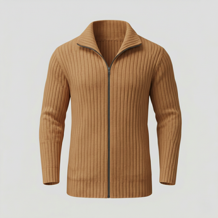 Julian | Striped Knit Stand Collar Cardigan