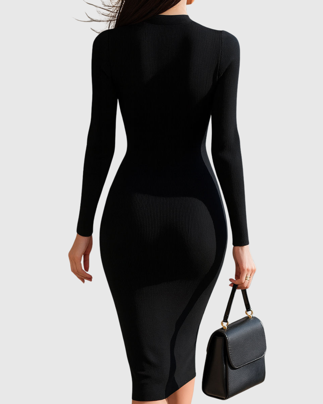 Eadwine | Midi Dress with Front Zipper and Ribbed Pattern