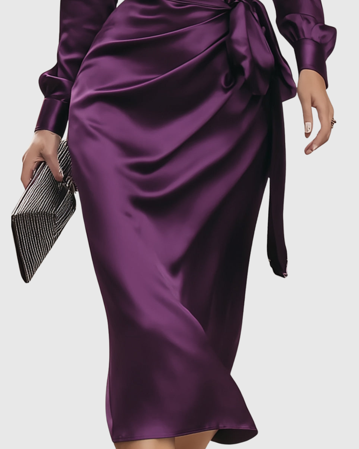 Cerelia | Deep Plum Satin Midi Dress
