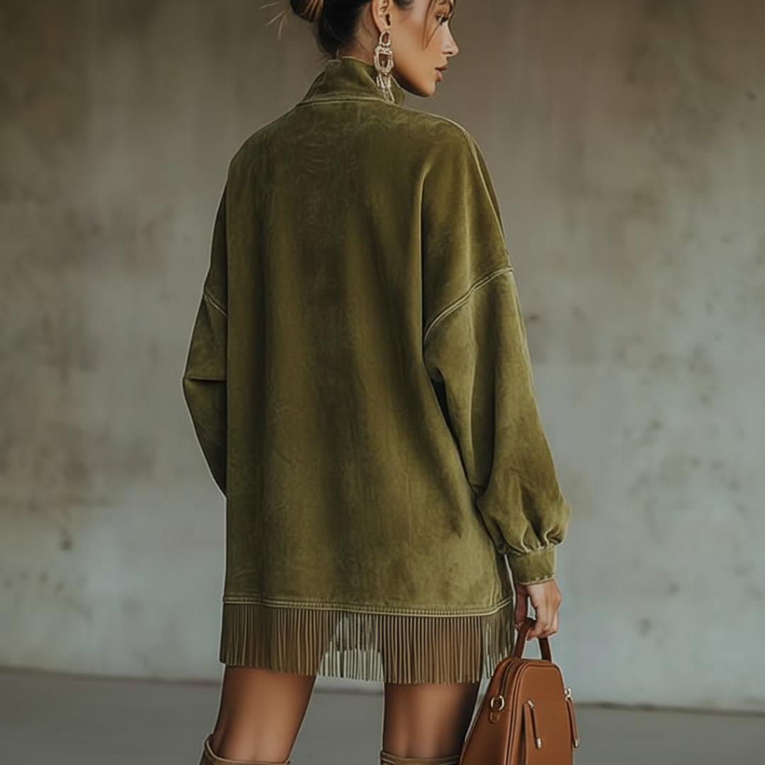 Muriel | Sukienka mini z długim rękawem i frędzlami