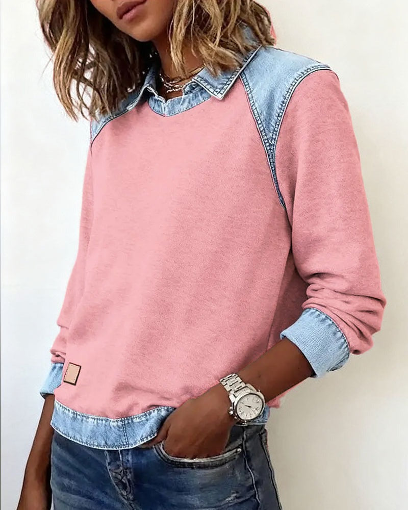 Sweter polo z detalami denim