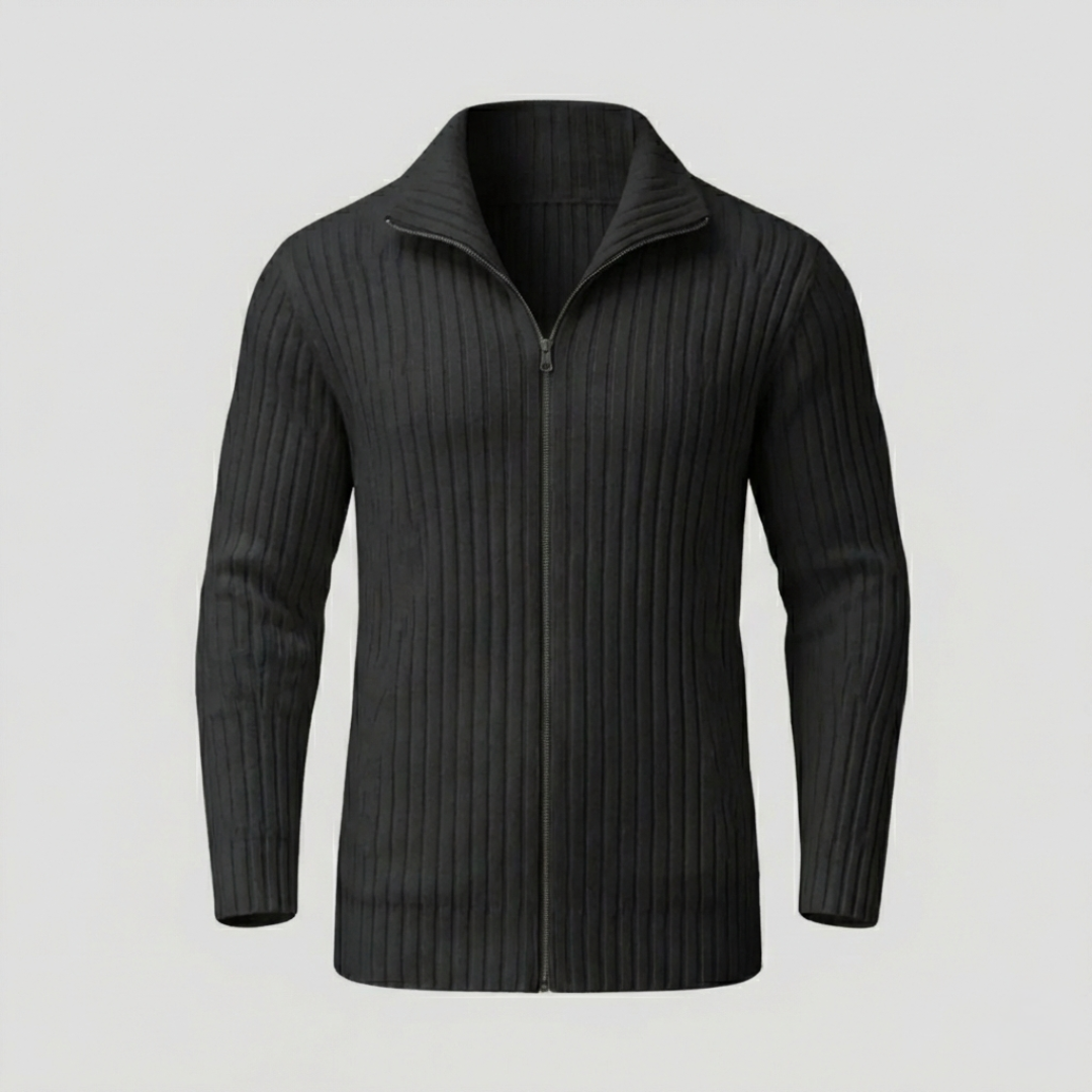 Julian | Striped Knit Stand Collar Cardigan