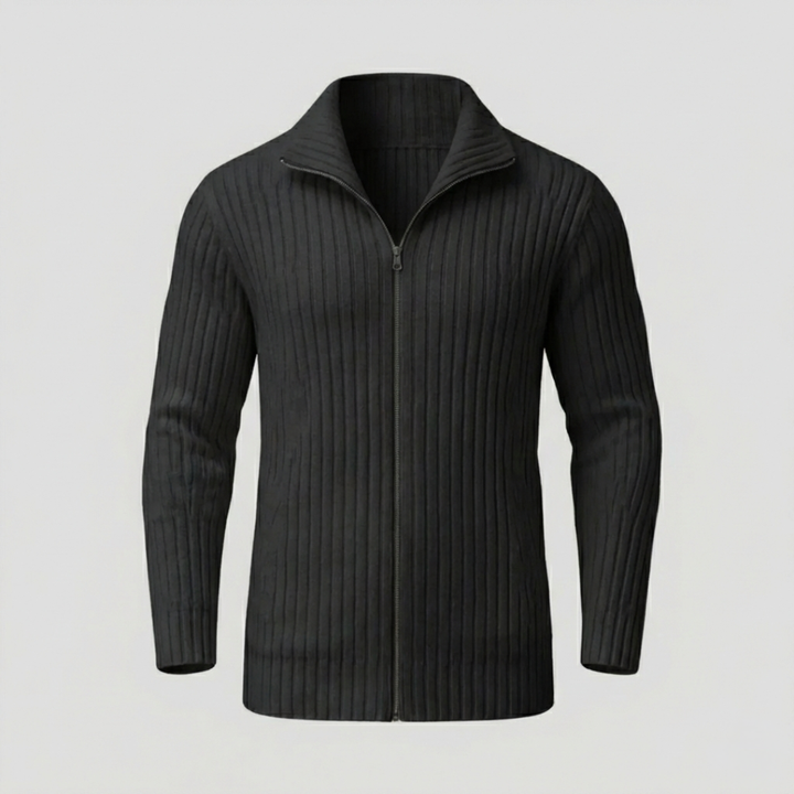 Julian | Striped Knit Stand Collar Cardigan