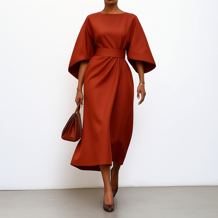 Eldra | Maxi dress with batwing sleeves in satin finish