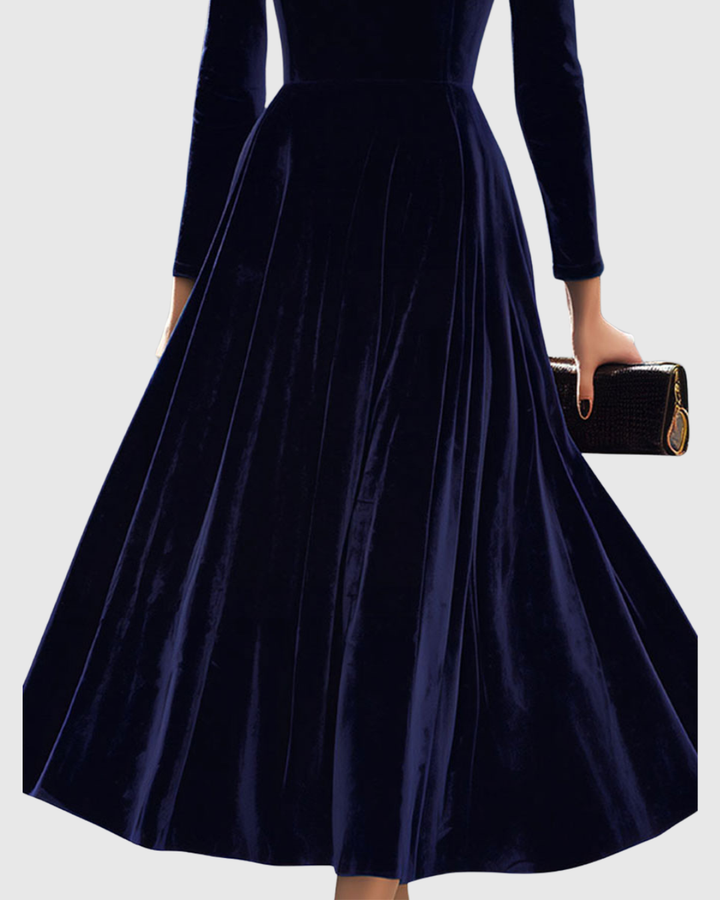 Sibella | Navy Blue Midi Dress with Long Sleeves