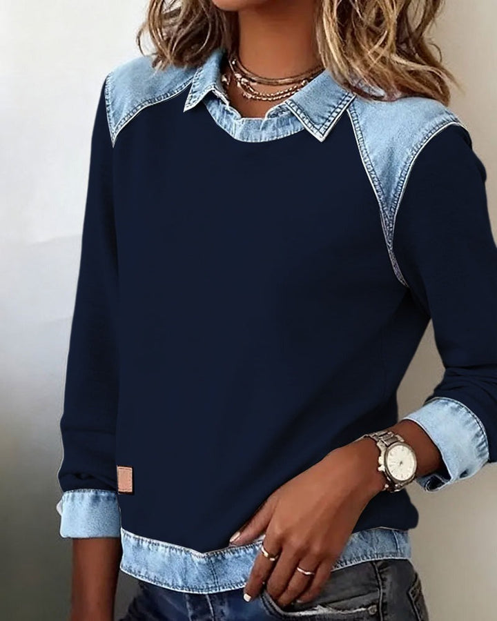 Sweter polo z detalami denim