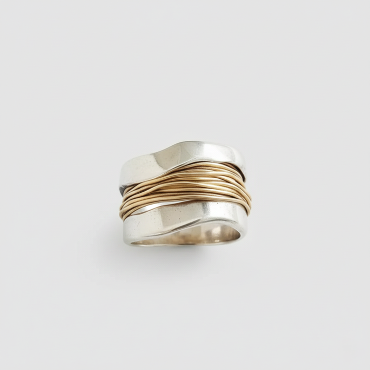 Silver ring with gold wire