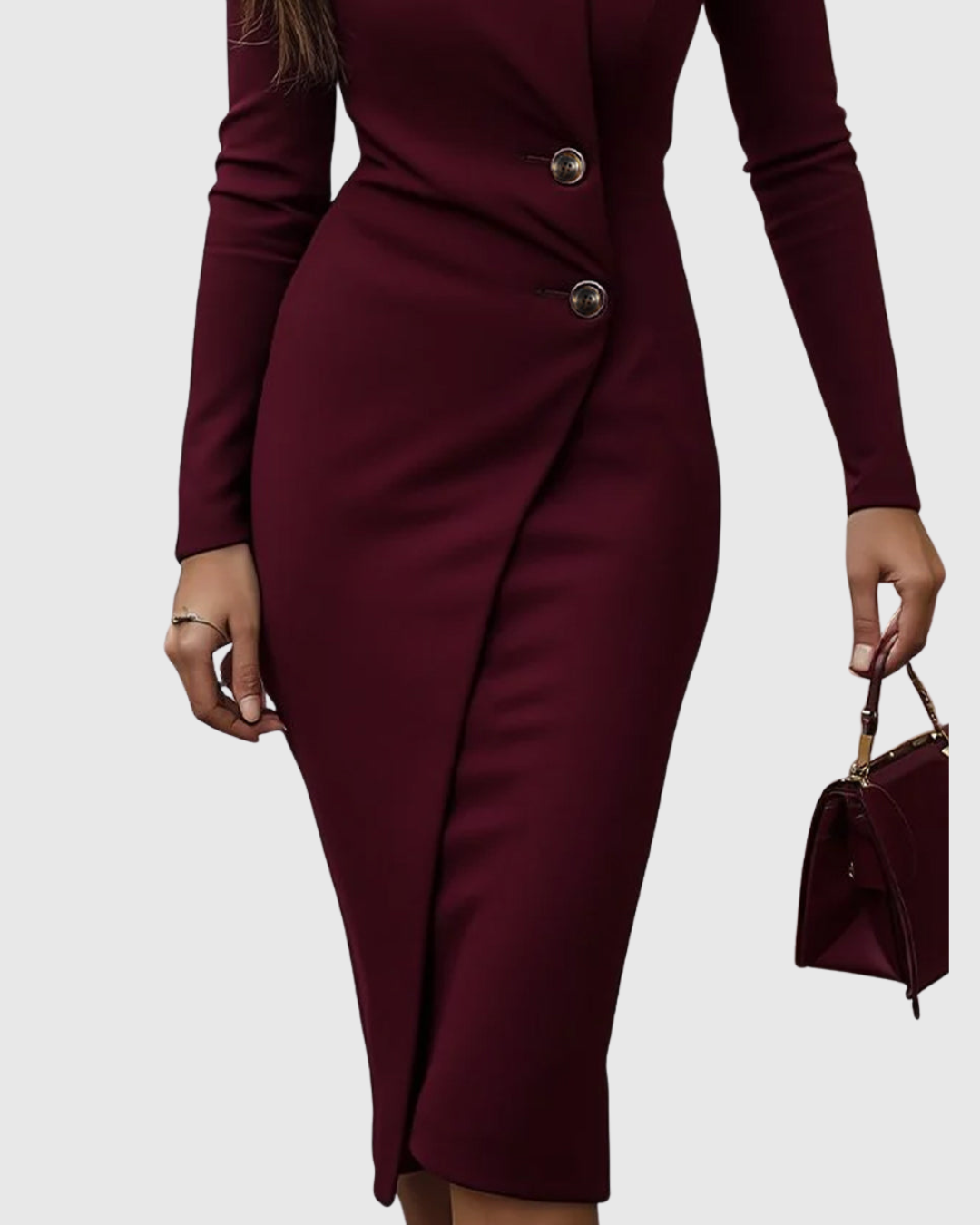 Luned | Burgundy Midi Dress Buttoned Up