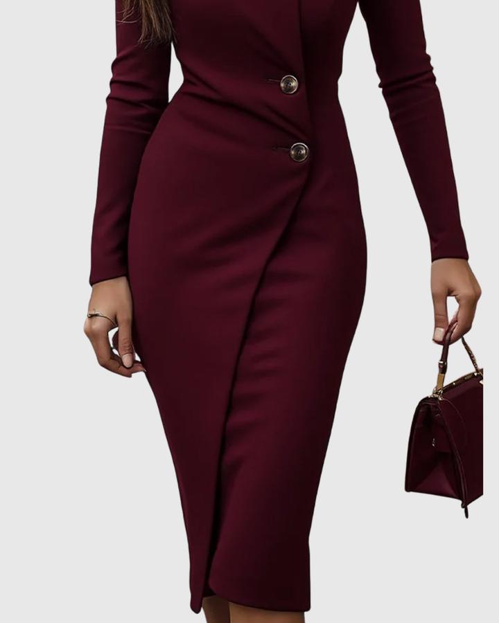 Luned | Burgundy Midi Dress Buttoned Up