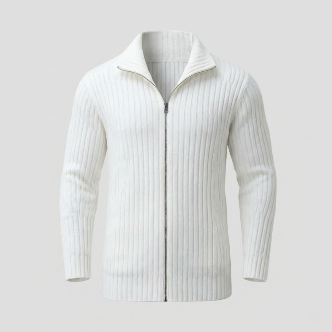 Julian | Striped Knit Stand Collar Cardigan