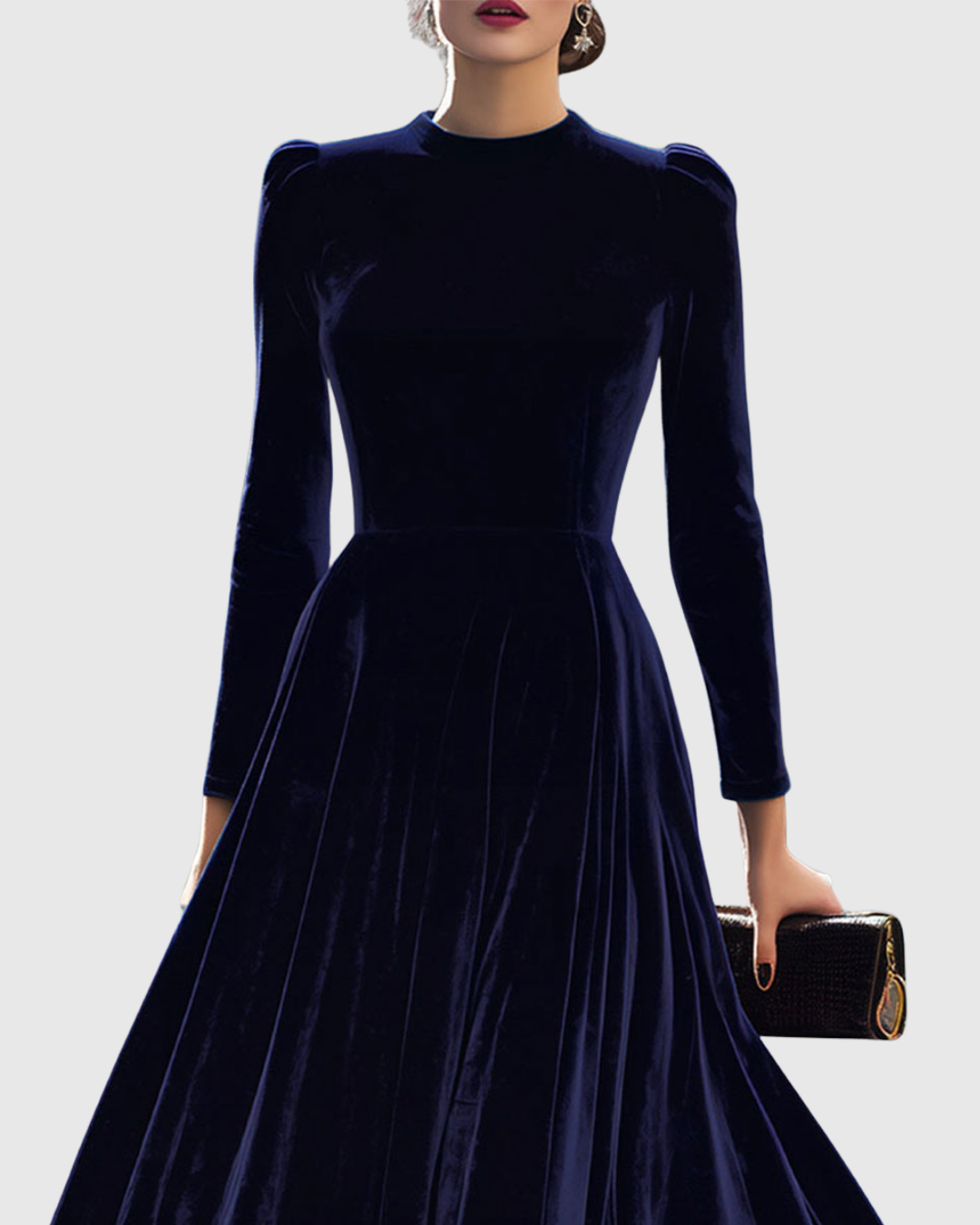 Sibella | Navy Blue Midi Dress with Long Sleeves