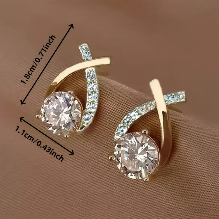 Gold Cross Stud Earrings with Zirconia