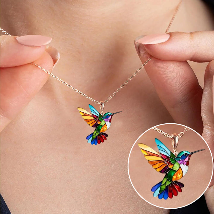 Beautiful necklace with hummingbird and complimentary earrings