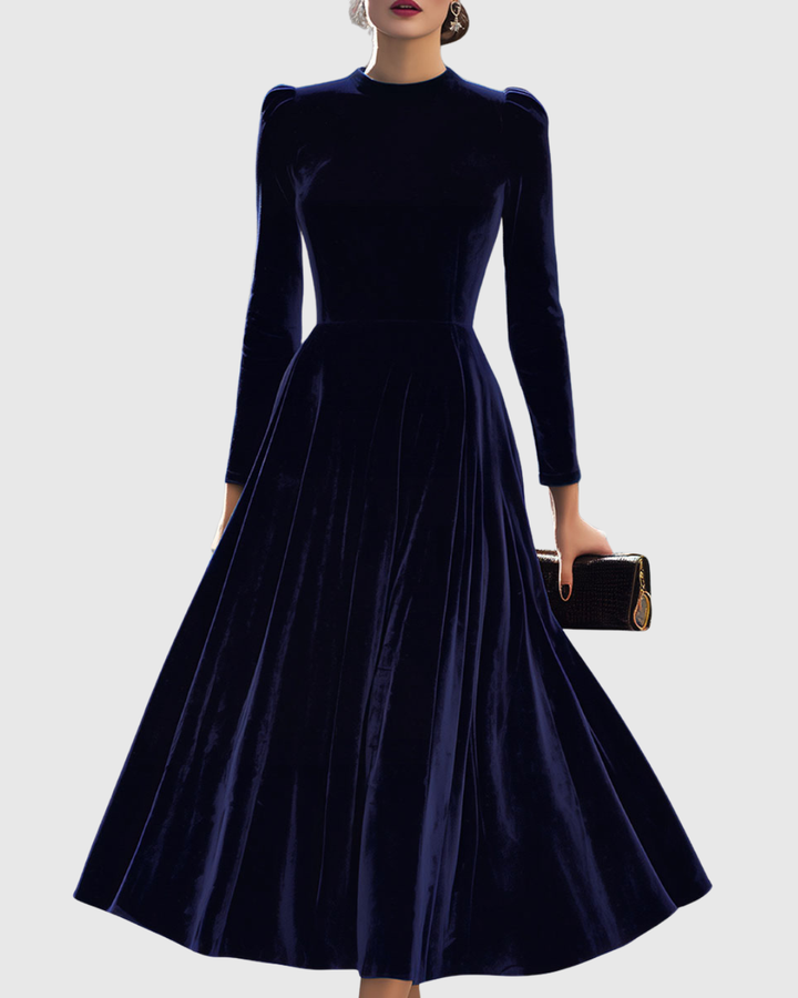 Sibella | Navy Blue Midi Dress with Long Sleeves