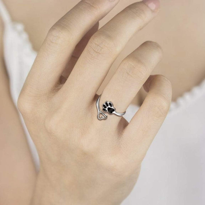 Handcrafted ring with paw and heart