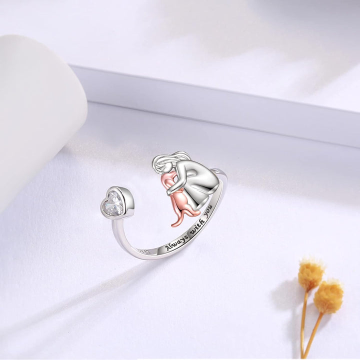 Anello regolabile per cani in argento – “Always in My Heart” con pietre di zirconia
