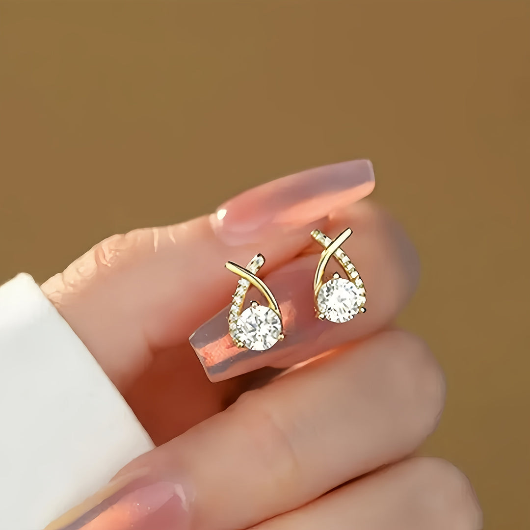 Gold Cross Stud Earrings with Zirconia