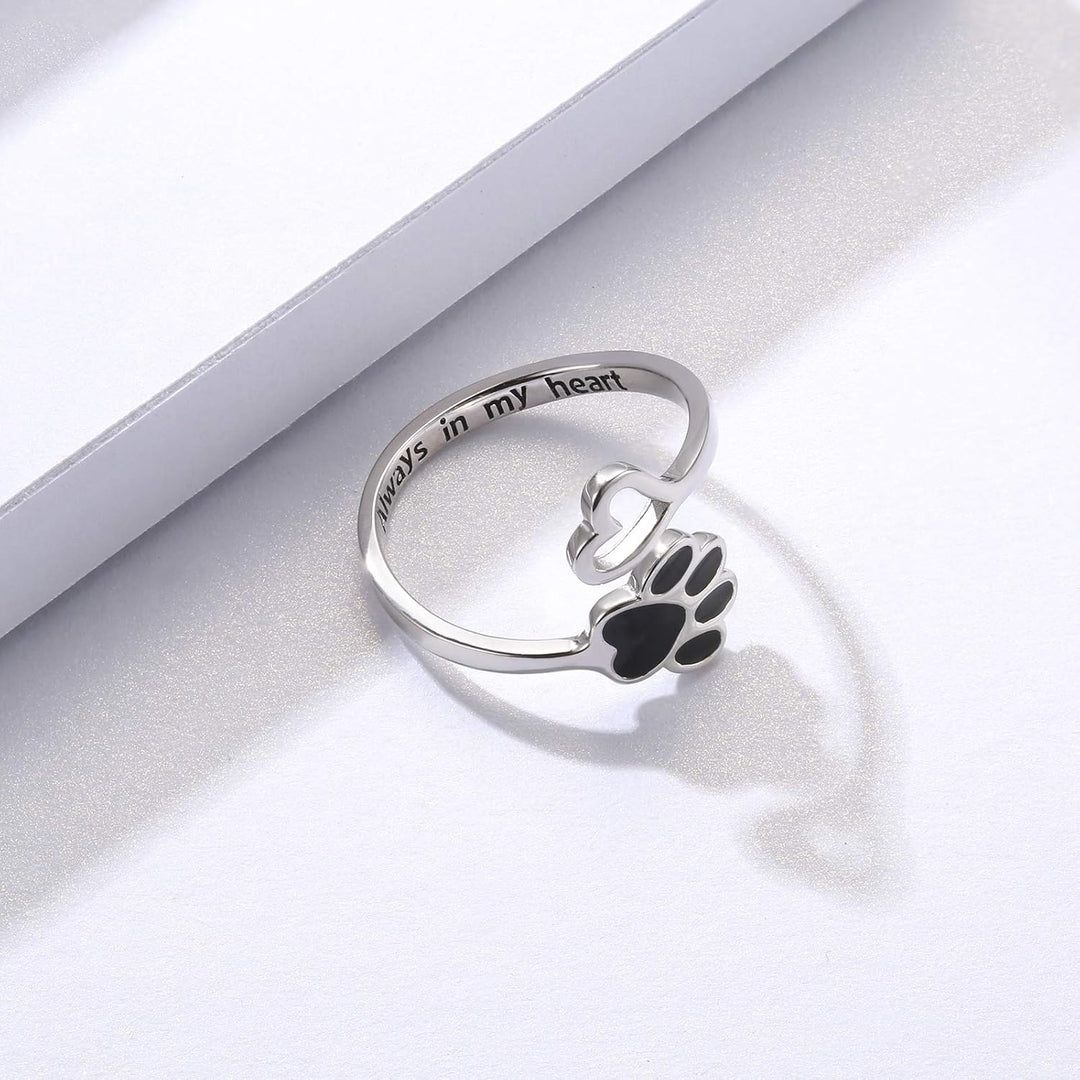 Handcrafted ring with paw and heart