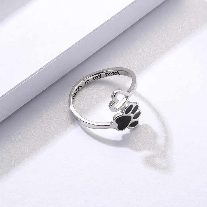 Handcrafted ring with paw and heart