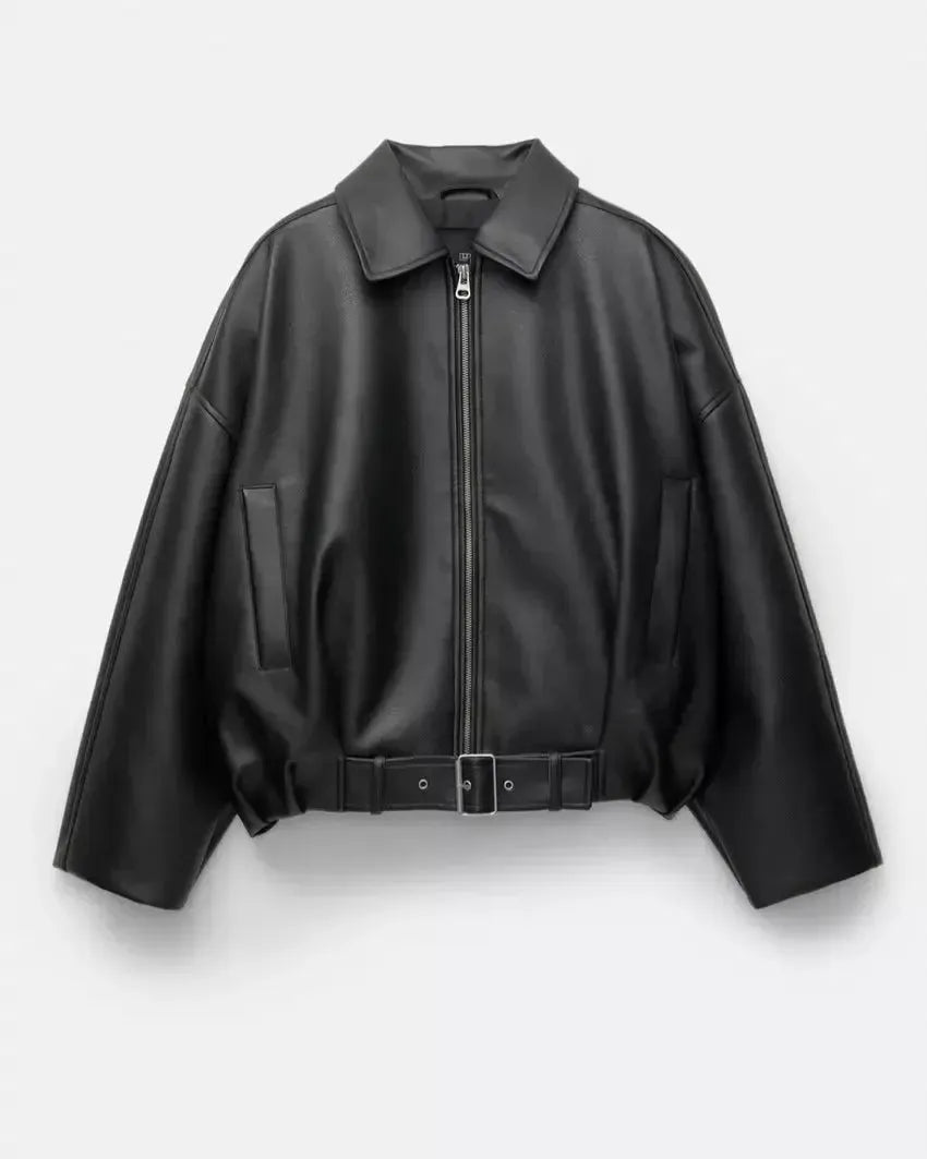 Arvella™ I Wegańska kurtka skórzana z paskiem