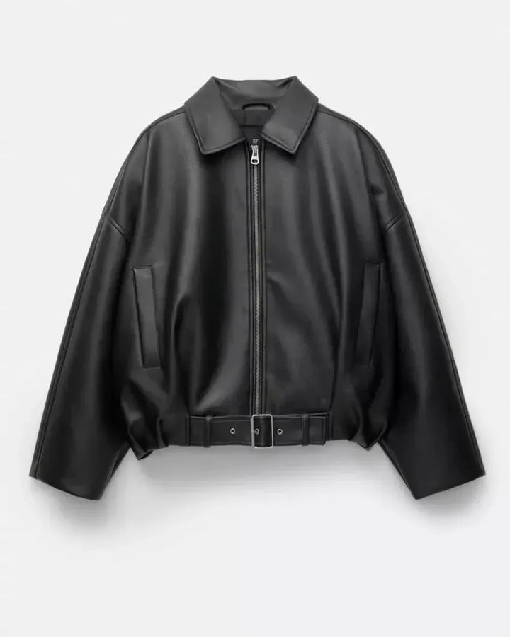 Arvella™ I Wegańska kurtka skórzana z paskiem