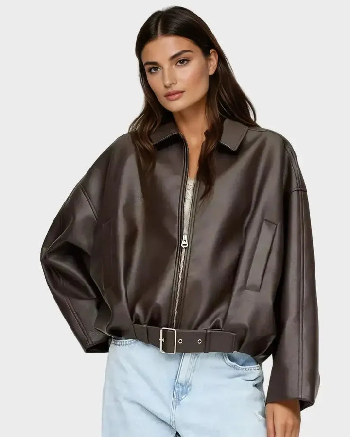 Arvella™ I Wegańska kurtka skórzana z paskiem