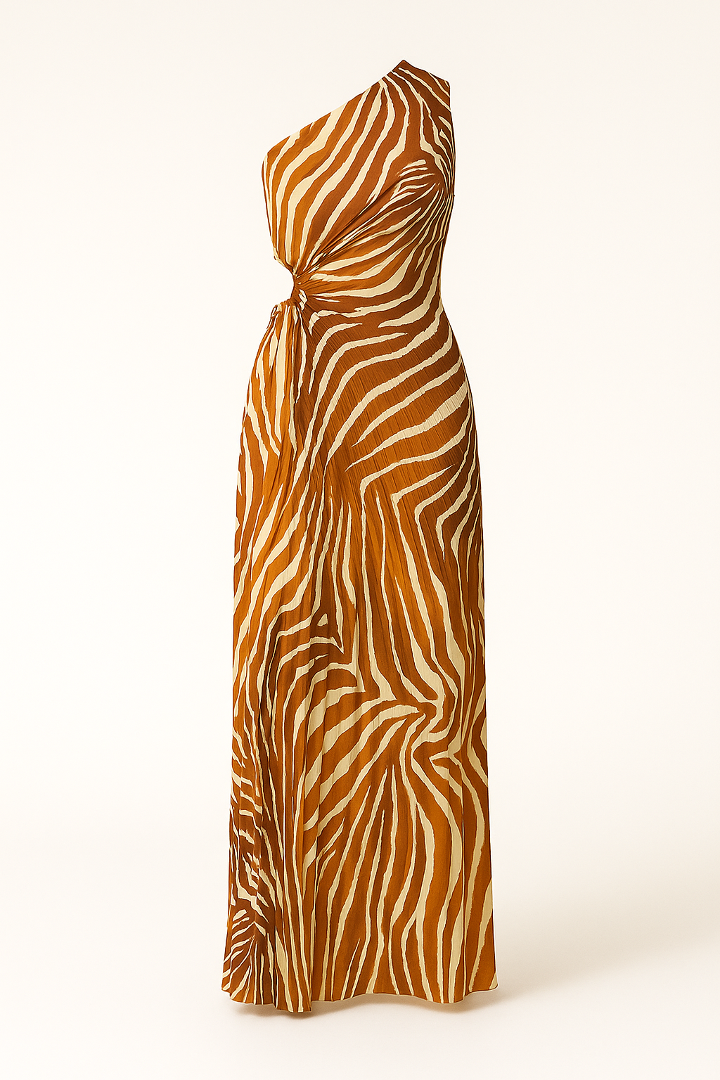 Alva Dress | Pleated One-Shoulder Dress with Zebra Pattern