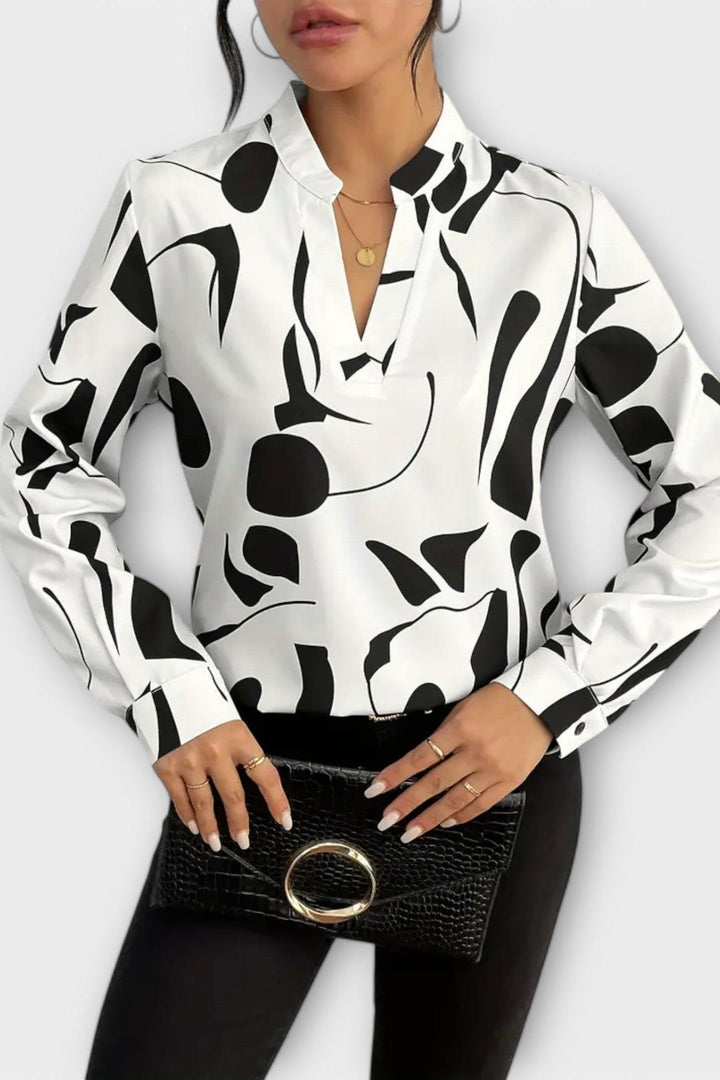 Joana - Elegant blouse with long sleeves and V-neck