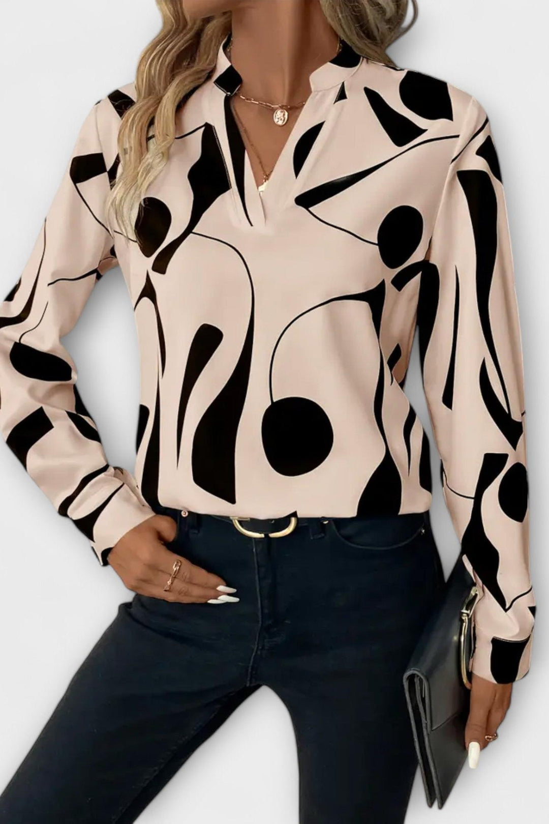 Joana - Elegant blouse with long sleeves and V-neck