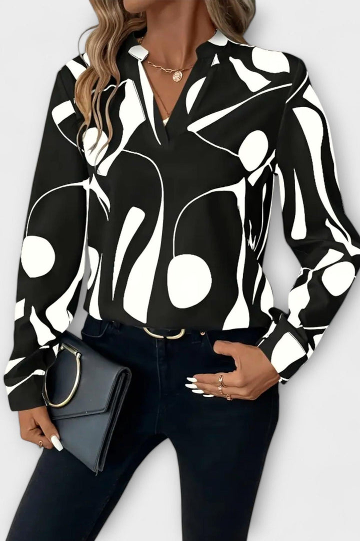 Joana - Elegant blouse with long sleeves and V-neck