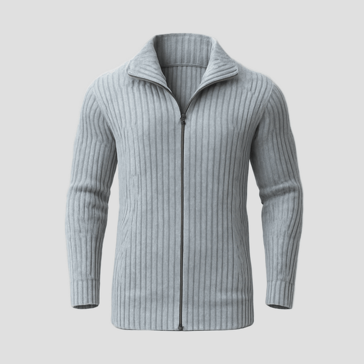 Julian | Striped Knit Stand Collar Cardigan