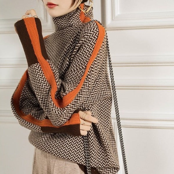 Clémence | Sweter z wysokim kołnierzem w kontrastowe paski