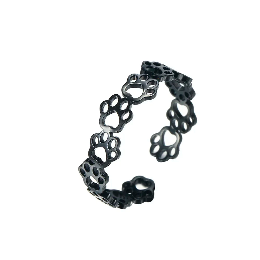 Adjustable ring with paw print – Made of stainless steel