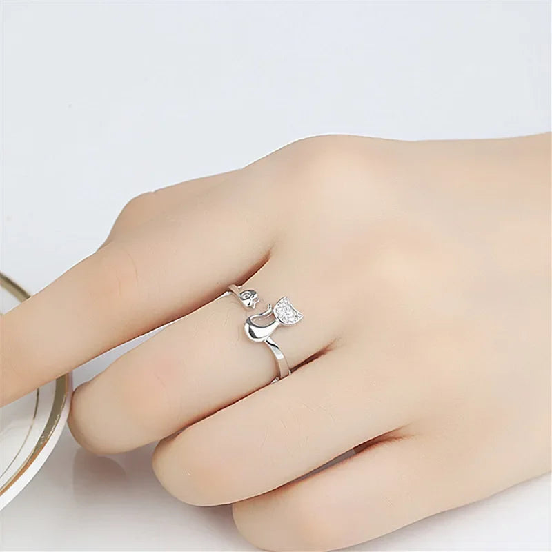 Open ring with cute cat – Zirconia