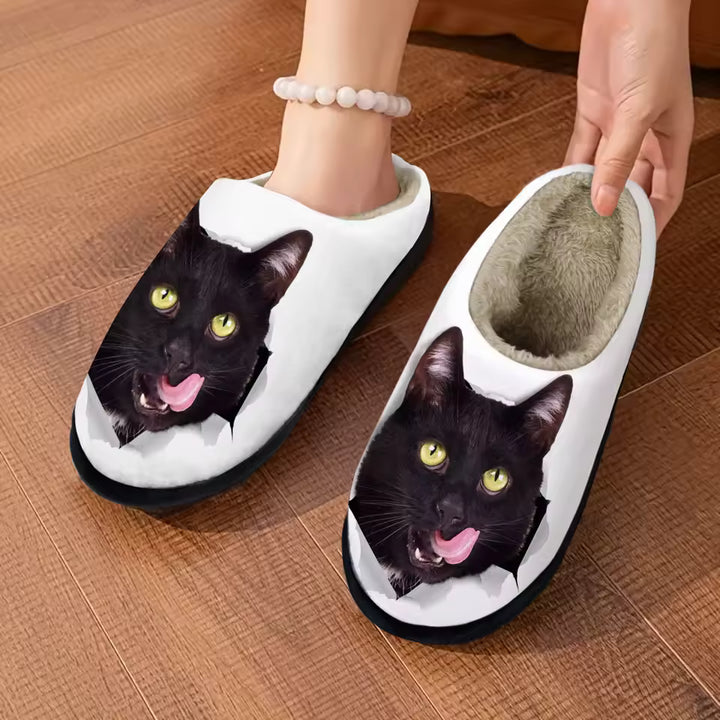 Wygodne Kapcie Ocieplane z Kocim Wzorem 3D | Grube Podeszwy do Użytku Wewnątrz i Na Zewnątrz