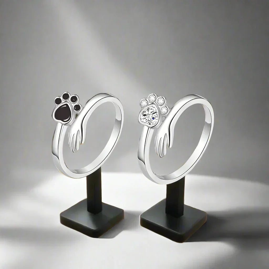 Adjustable ring in sterling silver 925 – Design with handprint and paw print