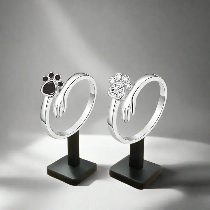 Adjustable ring in sterling silver 925 – Design with handprint and paw print