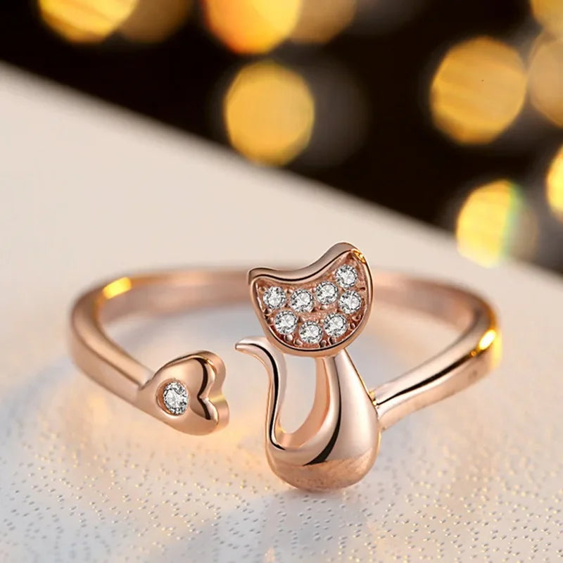 Open ring with cute cat – Zirconia