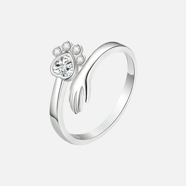 Adjustable ring in sterling silver 925 – Design with handprint and paw print