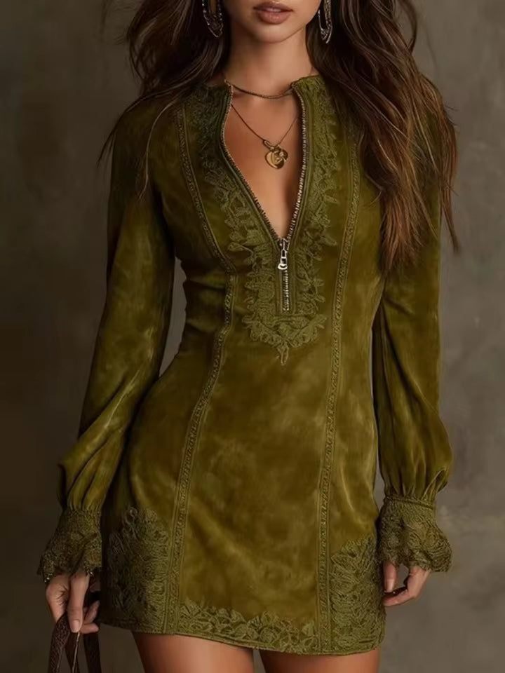 Anna – Zamszowa mini sukienka z koronką