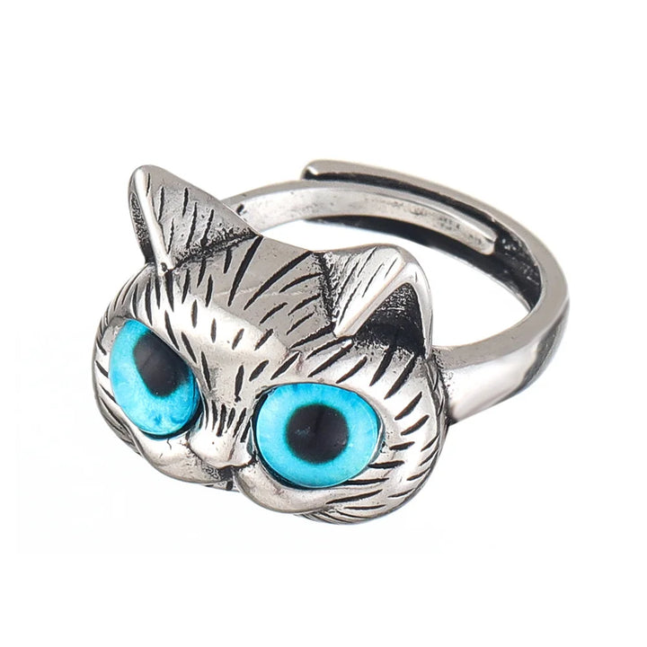 Ring with Blue-Eyed Cat – Playful Vintage Silver Ring with Animal for Cat Lovers