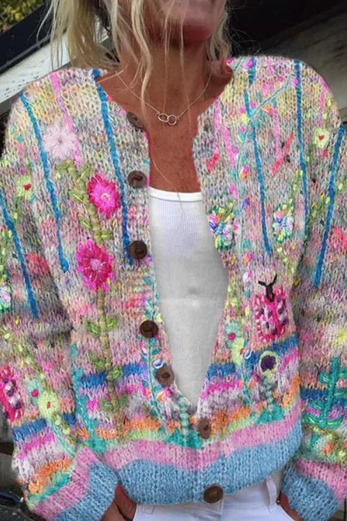 Sanne - Kolorowy Sweter z Kwiatowym Wzorem
