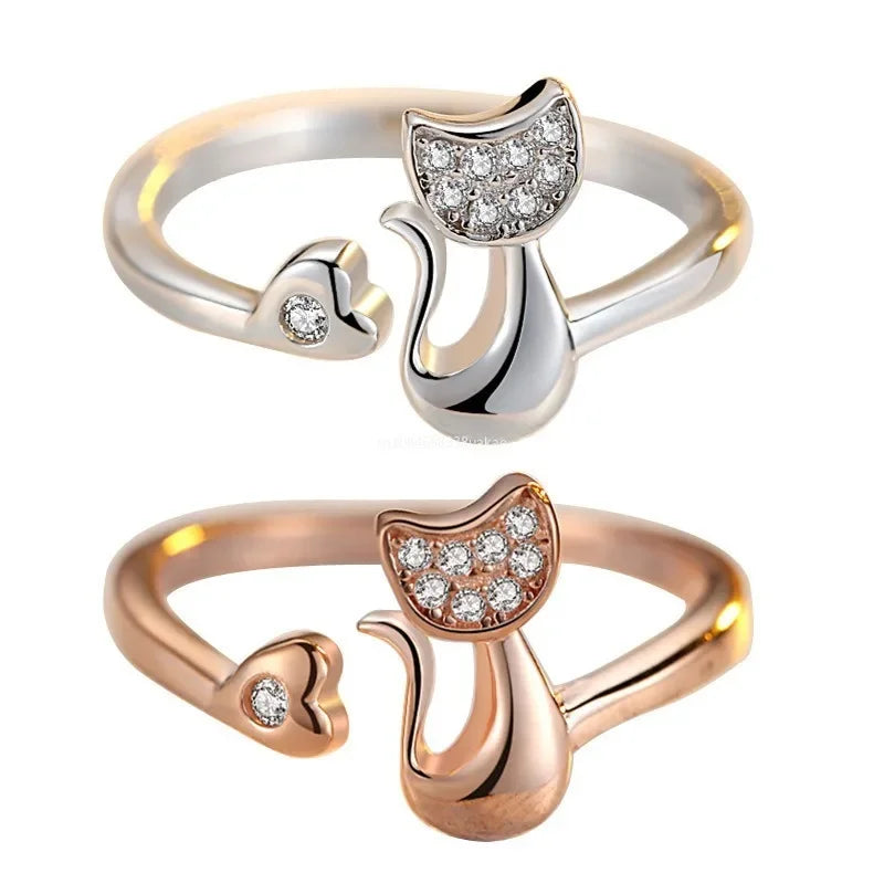 Open ring with cute cat – Zirconia