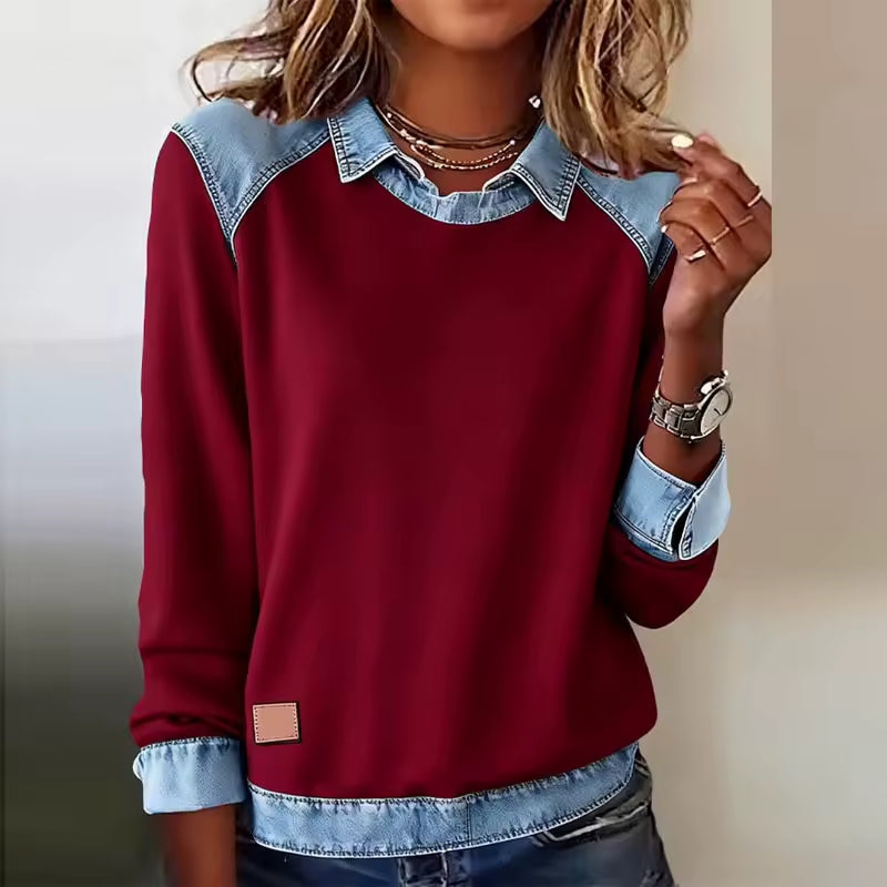 Sweter polo z detalami denim