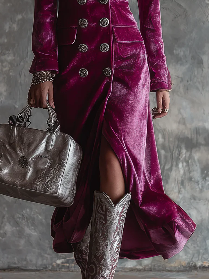 Abito Maxi in Velluto Lilla