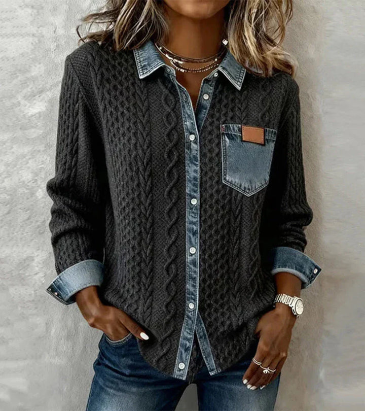Ambra | Patchwork Knit Top with Denim Details