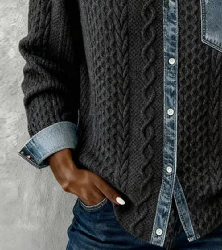 Ambra | Top z Dzianiny w Stylu Patchwork z Denimowymi Dodatkami