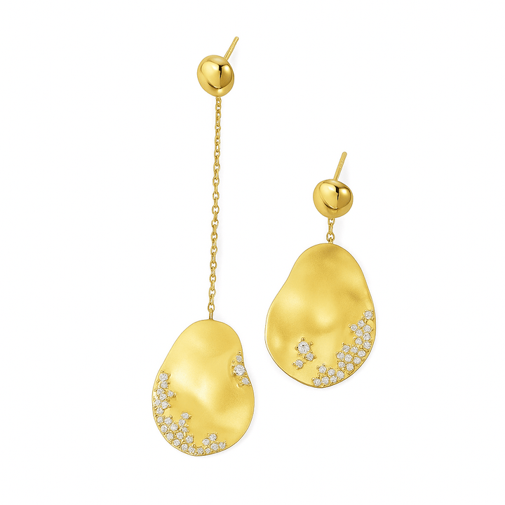 Gold teardrop earrings with crystals